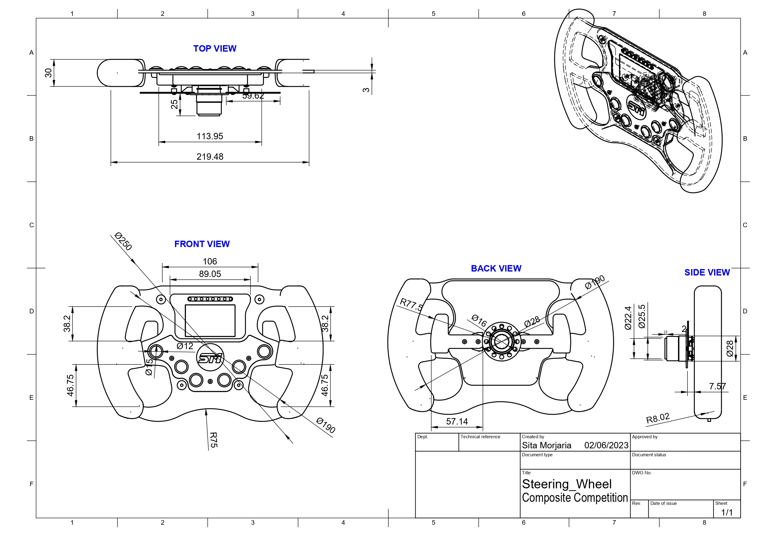 Steering wheel engineering drawings
