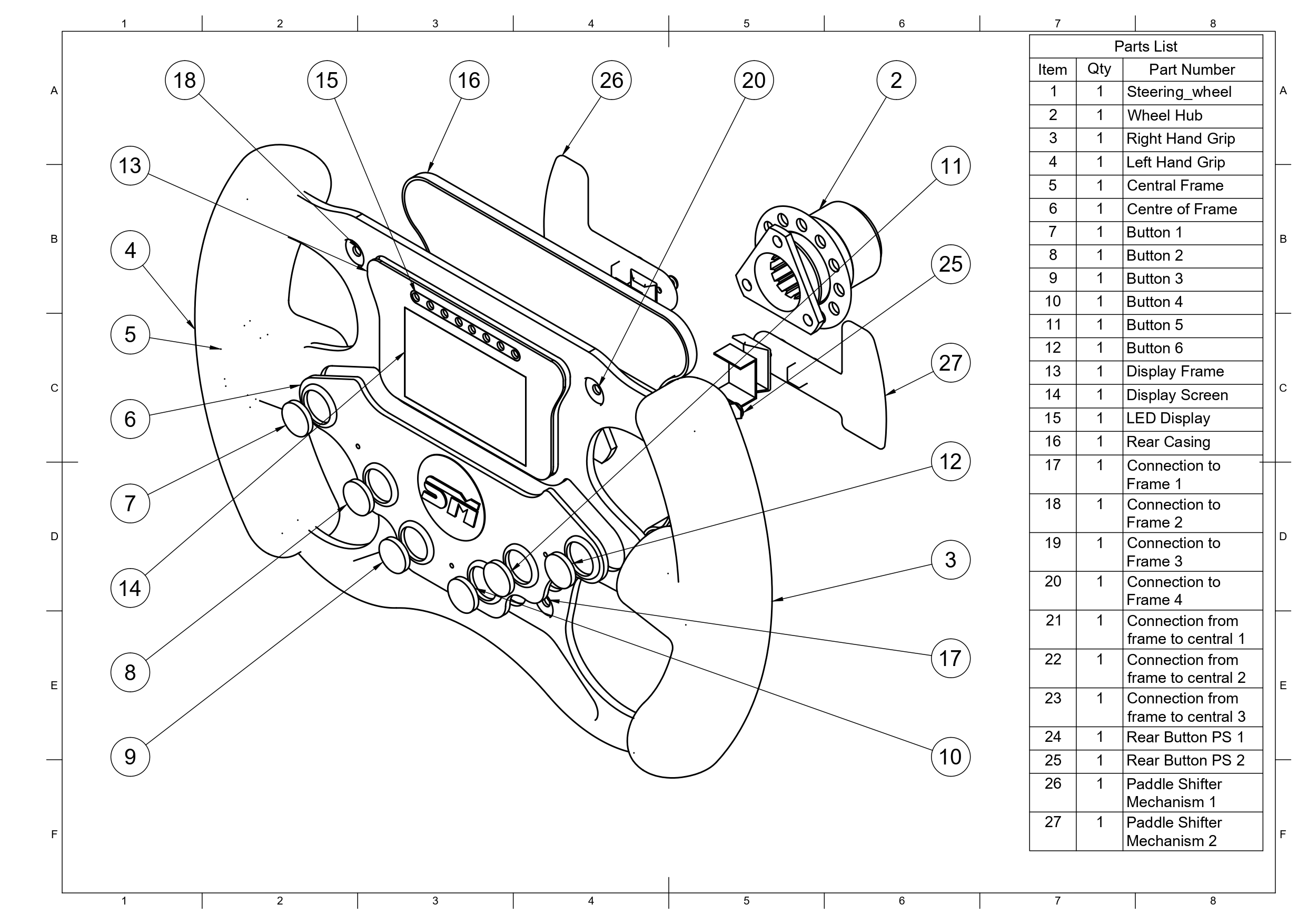 Steering wheel exploded assembly